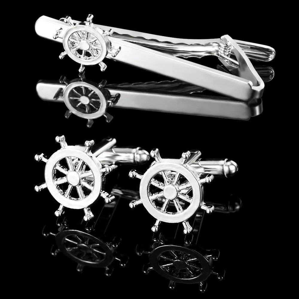 Men's Trendy Rudder Cufflinks and Tie Clip Set