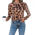 Leopard-print Long-sleeved Shirt Women's Slim Pullover Round Neck Sweater