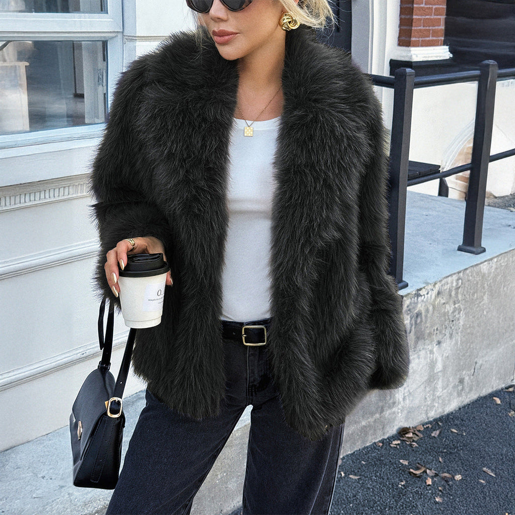 Solid Color Fluff Long Sleeve Coat Women's Clothing