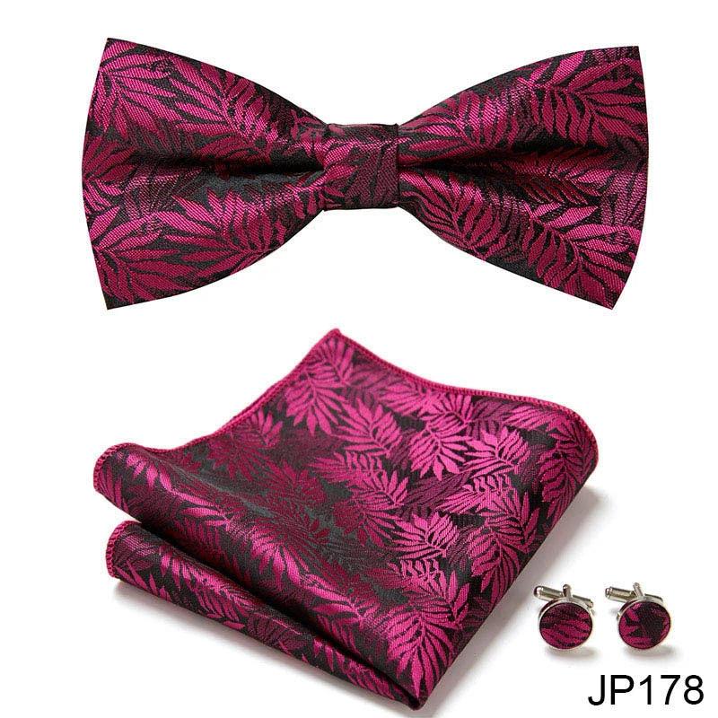 Men's Formal Bow Tie Handkerchief and Cuff links Set