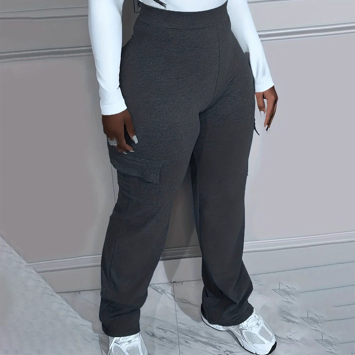 Plus Size Solid Color Simple cargo  Knitted Women's Trousers