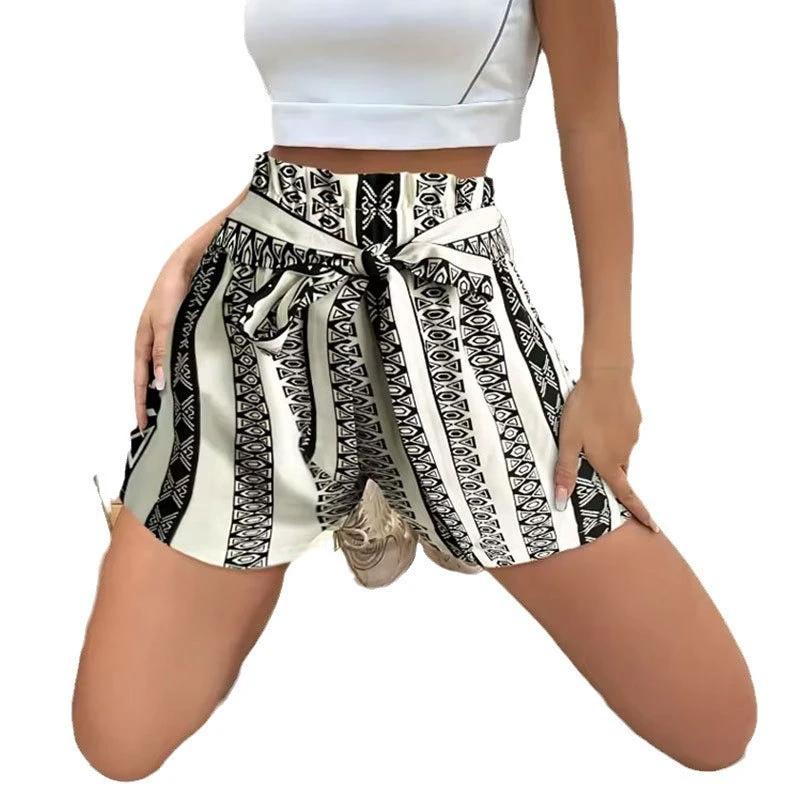 Belt Printed Casual Shorts For Commuter Women