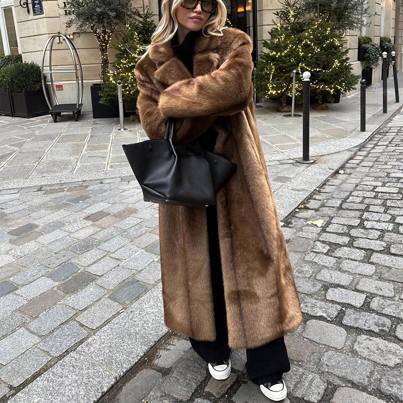 Winter Warm Brown Lapel Long Coat