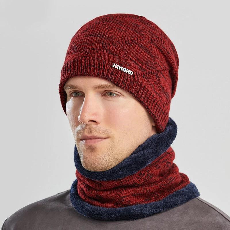 Men's Two-piece Woolen Hat With Head And Ear Protection and Neck Warmer
