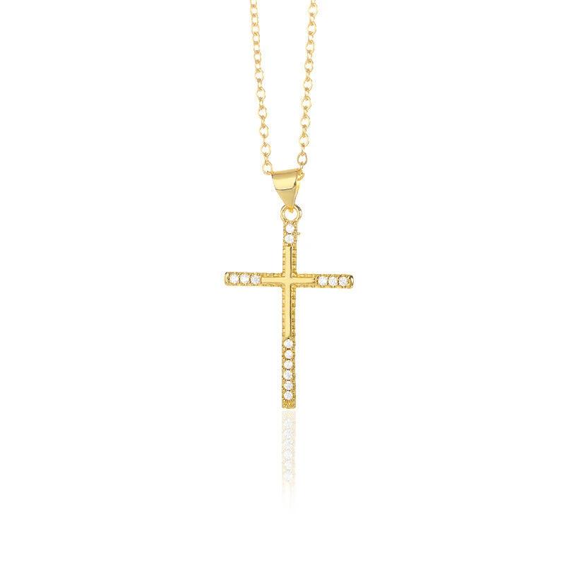 Gold Tone Zircon Cross Necklace For Men