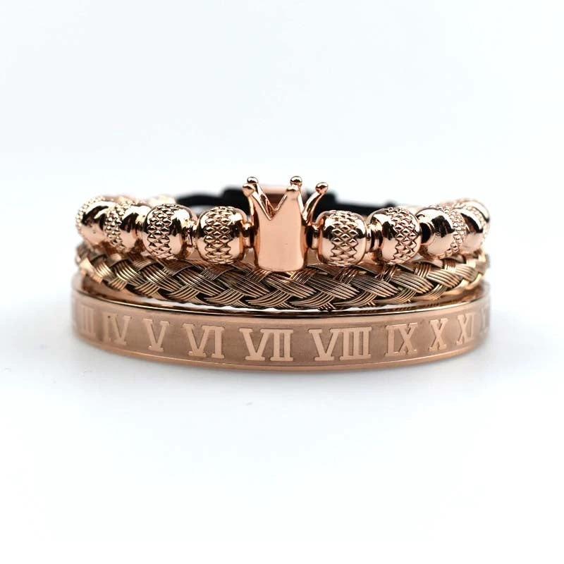 Men's Roman Royal Crown Charm Stainless Steel Adjustable Bracelet