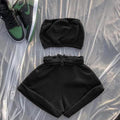 High Waist Lace-up Fashion Casual Shorts And Chest Wrap Suit Women