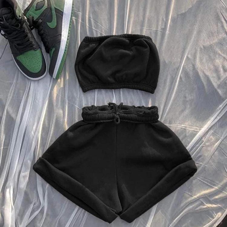 High Waist Lace-up Fashion Casual Shorts And Chest Wrap Suit Women