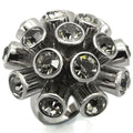 0W306 - Ruthenium Brass Ring with Top Grade Crystal  in Jet