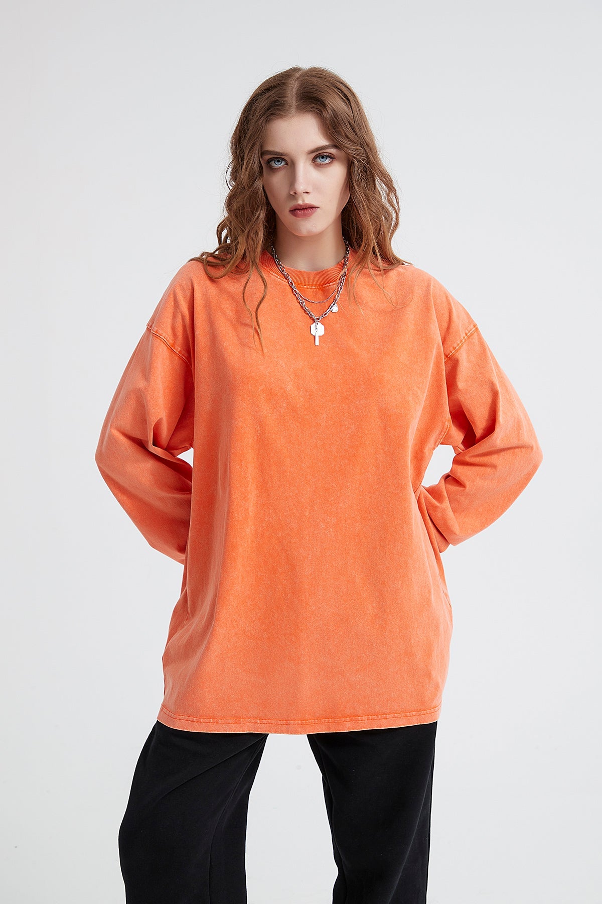 Wax Dye Long Sleeved T Autumn Winter Solid Color Washed Sweatshirt