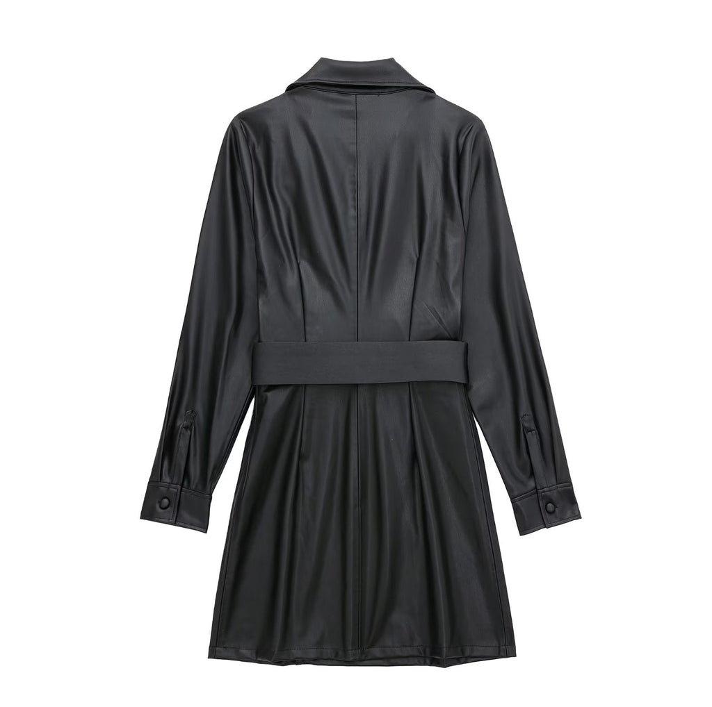 Winter Women Faux Leather Blazer Dress Women