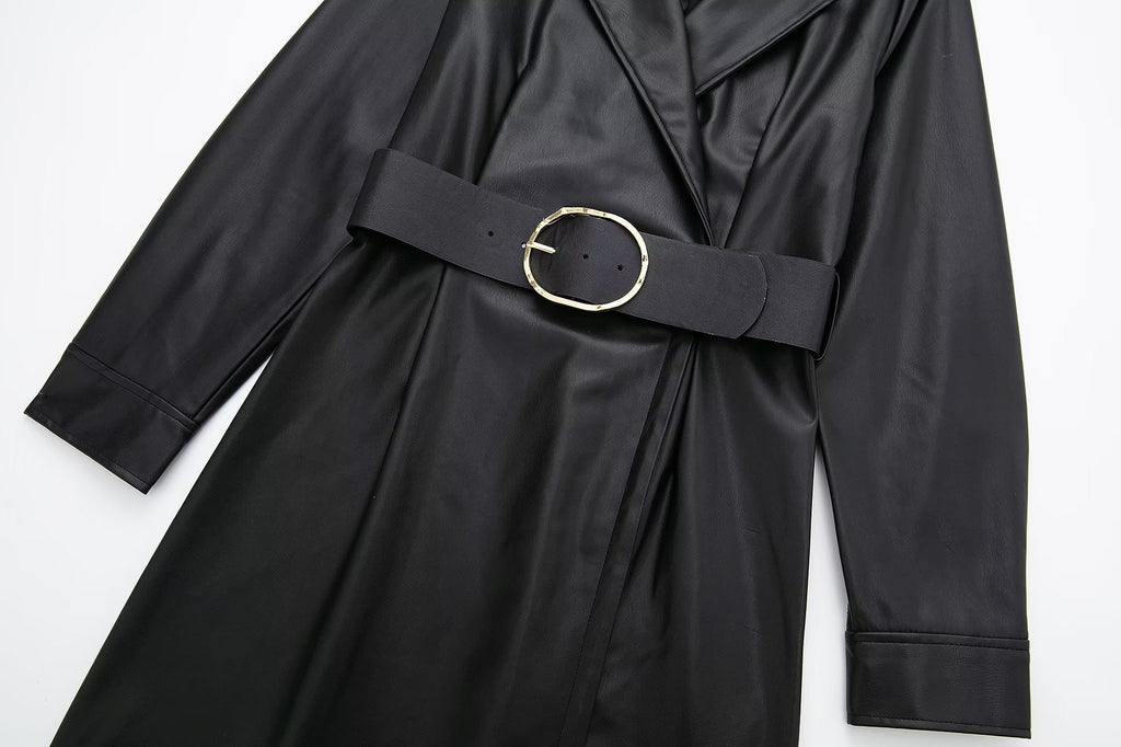 Winter Women Faux Leather Blazer Dress Women