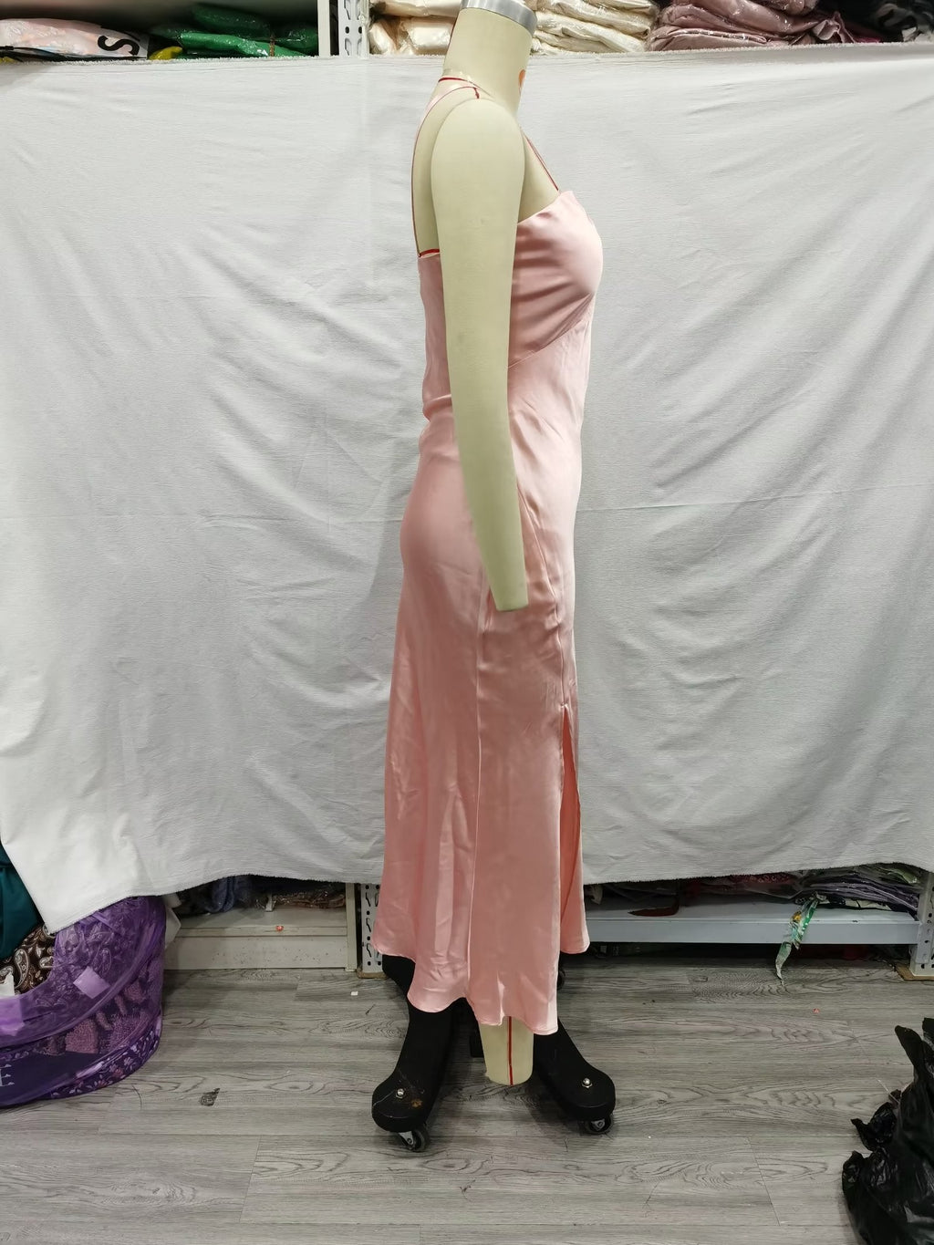 Winter Pink Halter Waist Tight Slimming Slit Dress Women Dress