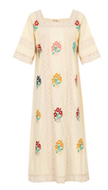 Women Spring And Summer Bohemian Holiday Flowers Embroidered Lace Tapered Hollow Dress