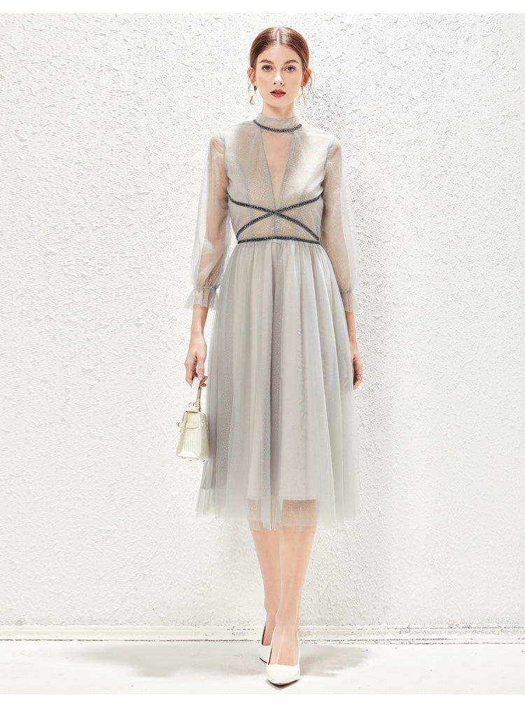 New Light Luxurious Small High End Banquet Temperament Famous Lady Perspective Gauze Dress