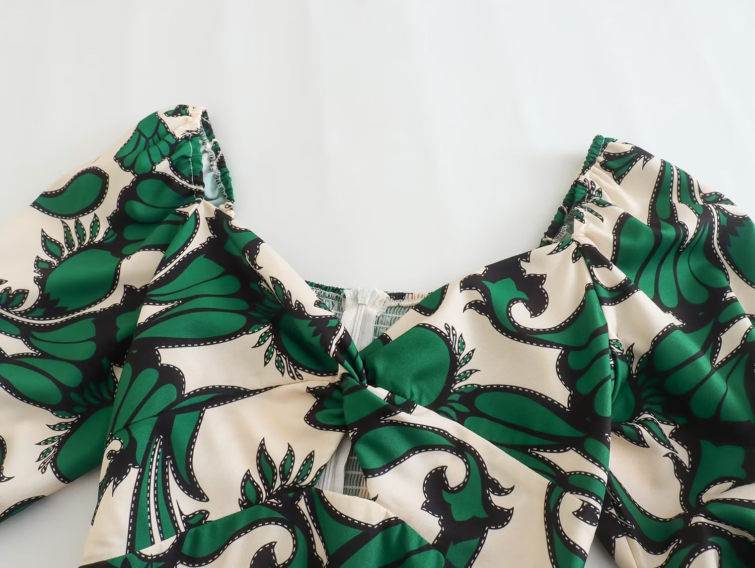 Fresh Printing Dress Slim Fit Fashionable Short Sweet Early Spring Square Collar Elastic A Line