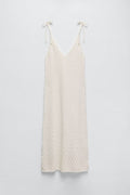 Spring Women Clothing V neck Mid Length Hollow Out Cutout Knitted Tie Strap Dress for Women