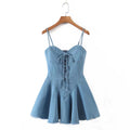 Sexy Denim Cami Dress Women ummer Sexy Wrapped Chest Lace up Slimming Waist Crisscross