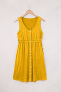 Green Buttons Sleeveless High Waist Mini Dress