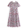 Ruffled Sleeve Waist Dress V neck Printed Tiered Dress