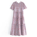 Autumn Women Printed Lace up Elastic Tiered Dress