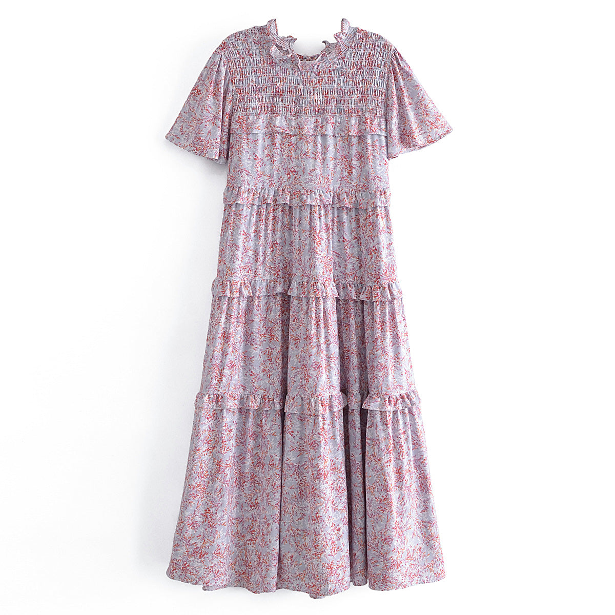 Autumn Women Printed Lace up Elastic Tiered Dress