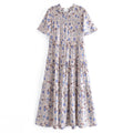 Summer Women Rayon Printed Elastic Tiered Dress Short Sleeve Dress Mid Length