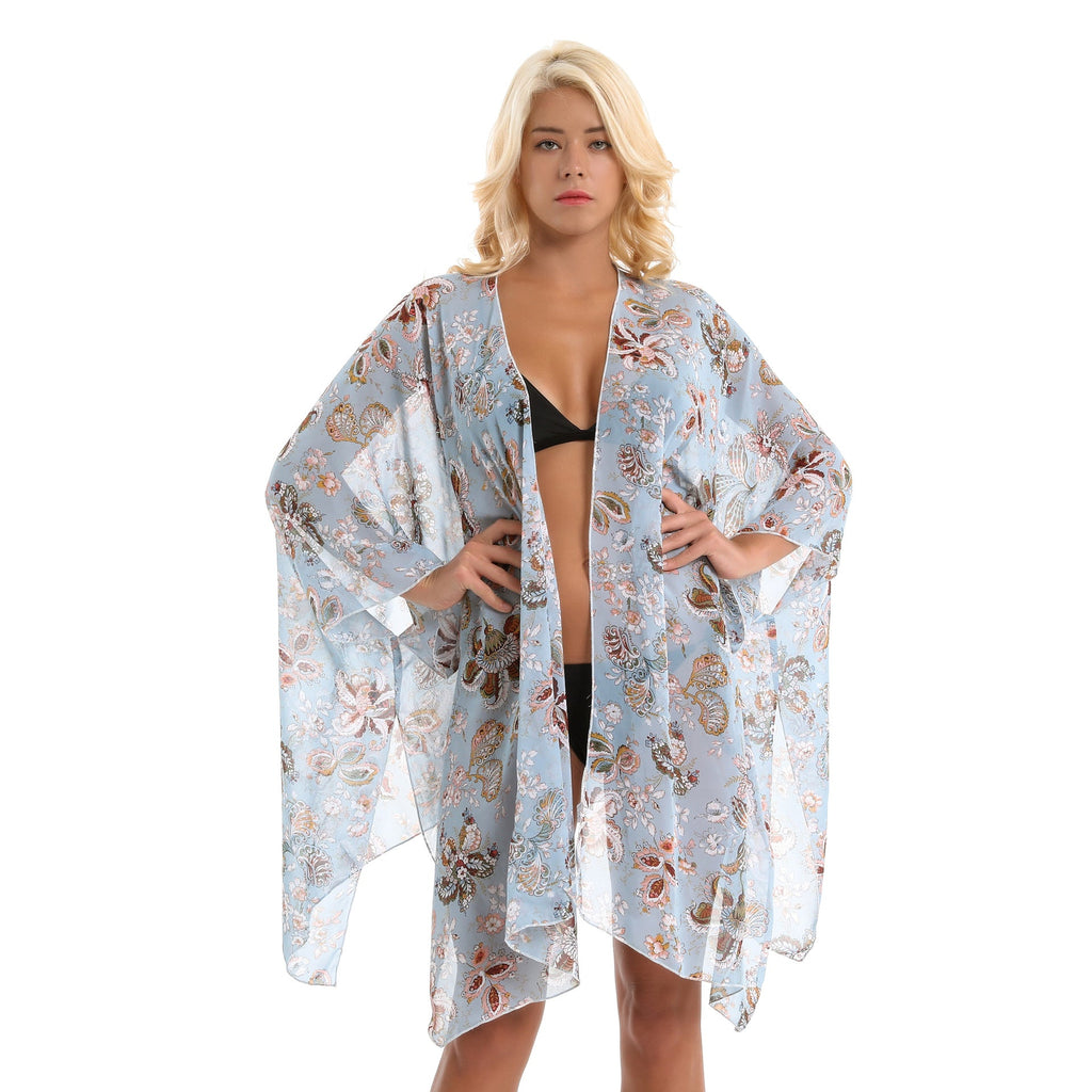 Retro Ethnic Print Elegant Socialite Beach Sun Protection Blouse Swimwear Cover up