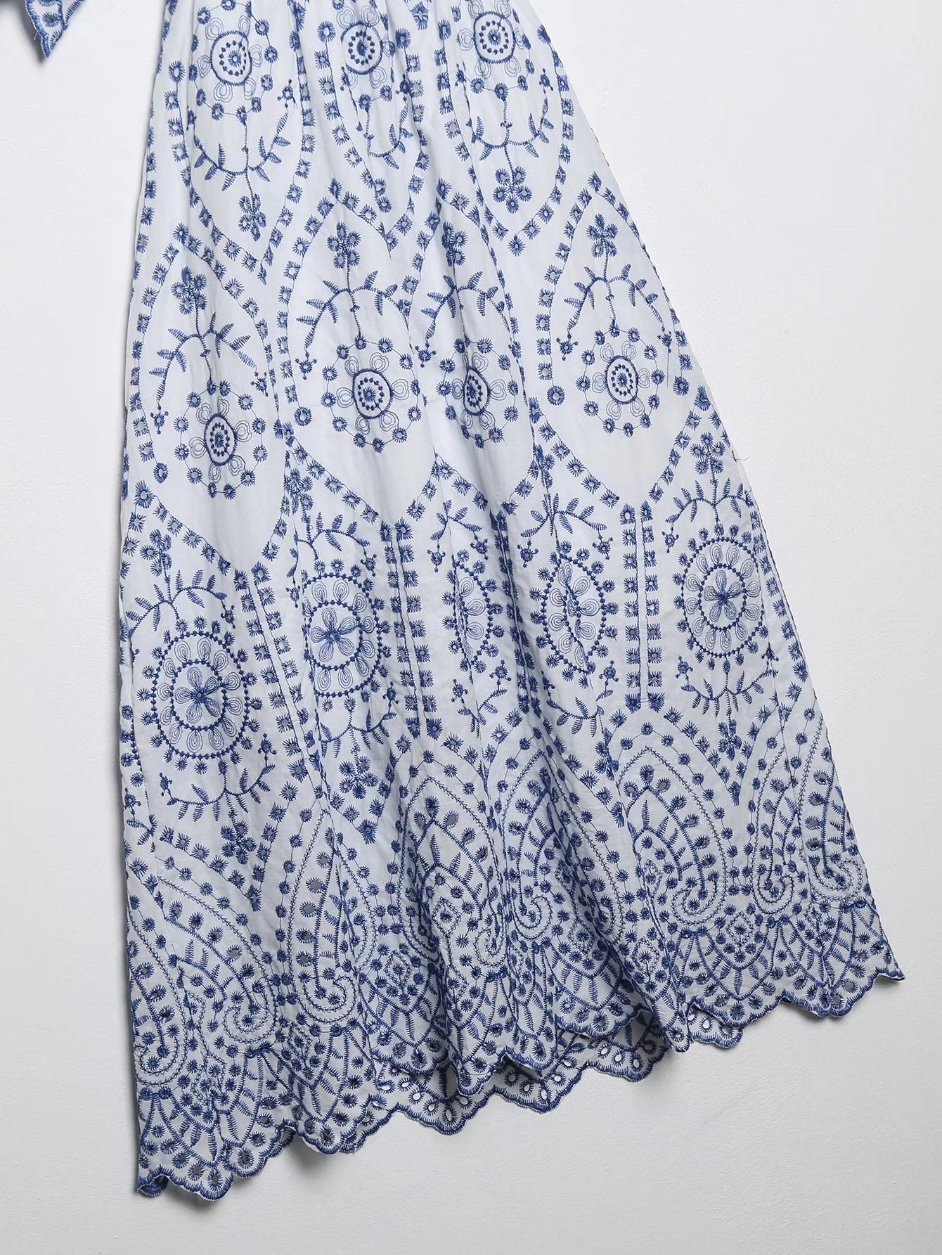 Summer Women Clothing Square Collar Embroidered Ruffled Sleeve Waist Slimming Dress Long Dress