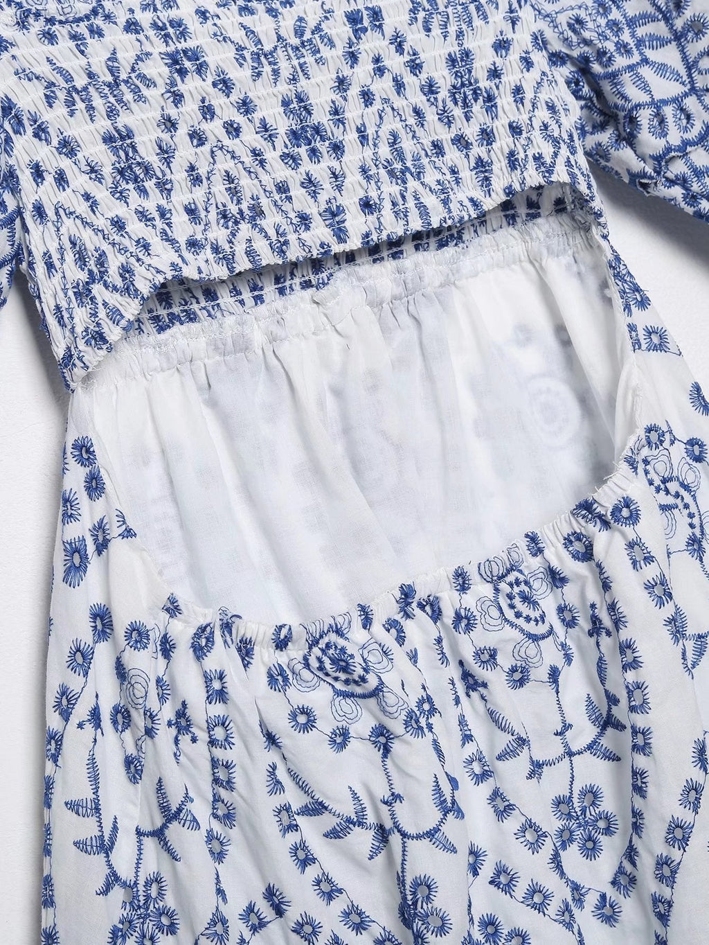 Summer Women Clothing Square Collar Embroidered Ruffled Sleeve Waist Slimming Dress Long Dress