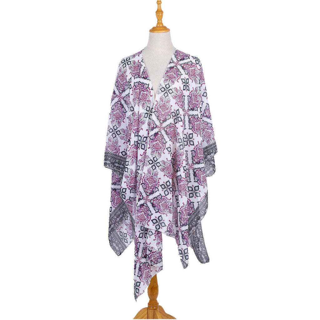 Romantic Rose Print Wear Sun Protective Blouse Swimsuit Cardigan Exclusive for