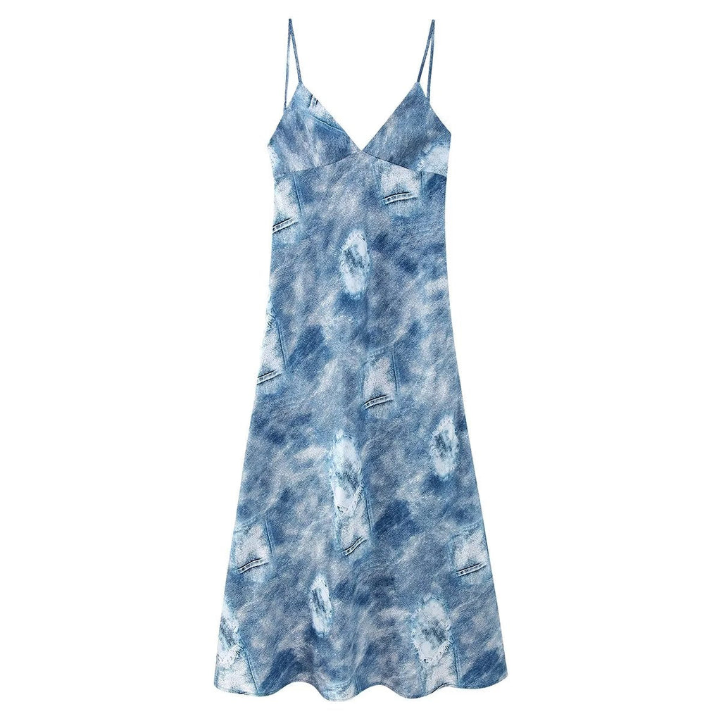 Women Clothing French Denim Printing Underwear Dress