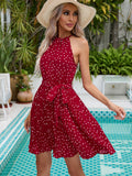 Women Fashion Women Polar Neck Hanging Strap Pleated Dress