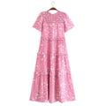 Women Clothing Printed V neck Lace up Short Sleeve Sexy Dress
