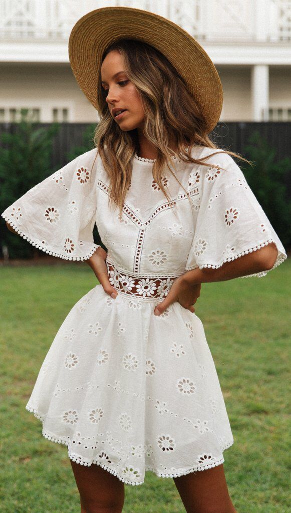 Eyelet Embroidery Summer Sexy Backless Hollow Out Cutout Tassel Cotton-like Dress for Women