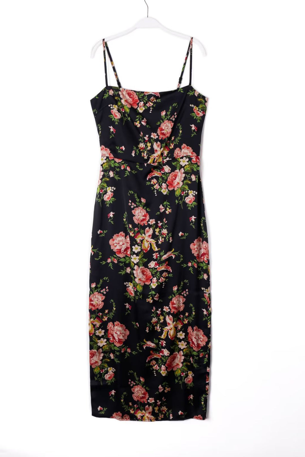 French Vintage Floral Print Floral Strap Dress Tight Waist Slimming Close Fitting Maxi Dress Back Split