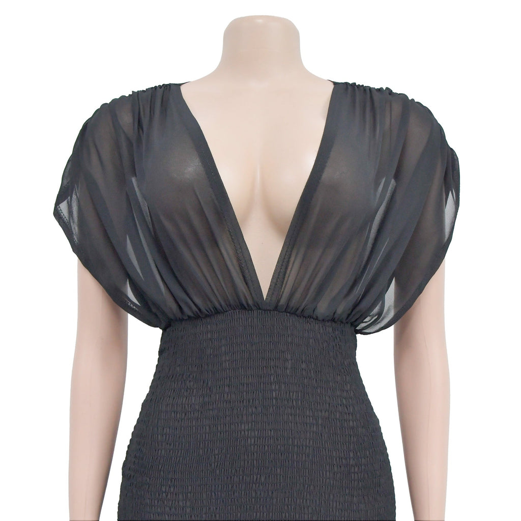 Women Wear Solid Color Pleated V neck Sleeveless Maxi Dress
