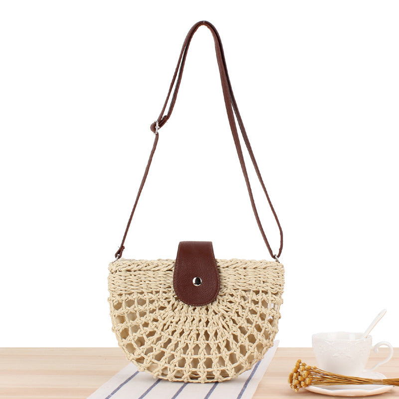 Casual Shoulder Hand-Woven Bag Hollow Out Cutout Semicircle Crossbody Straw Bag Women Bag Beach Bag