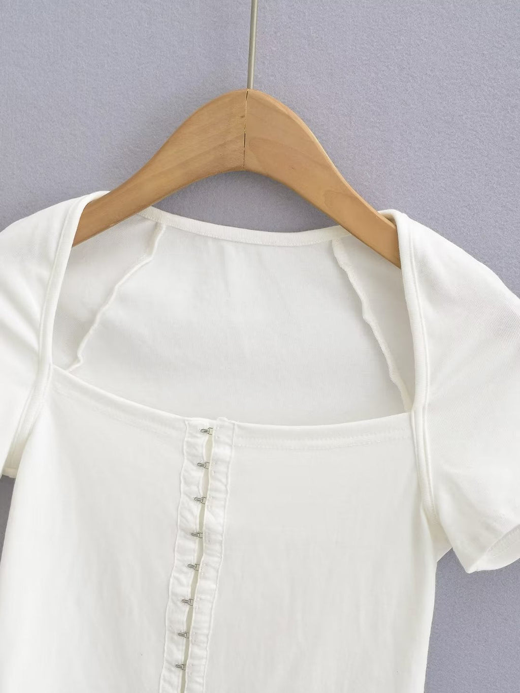 Small Square Collar Button Cardigan Contrast Color Short Sleeve T shirt Top Women Clothing Summer