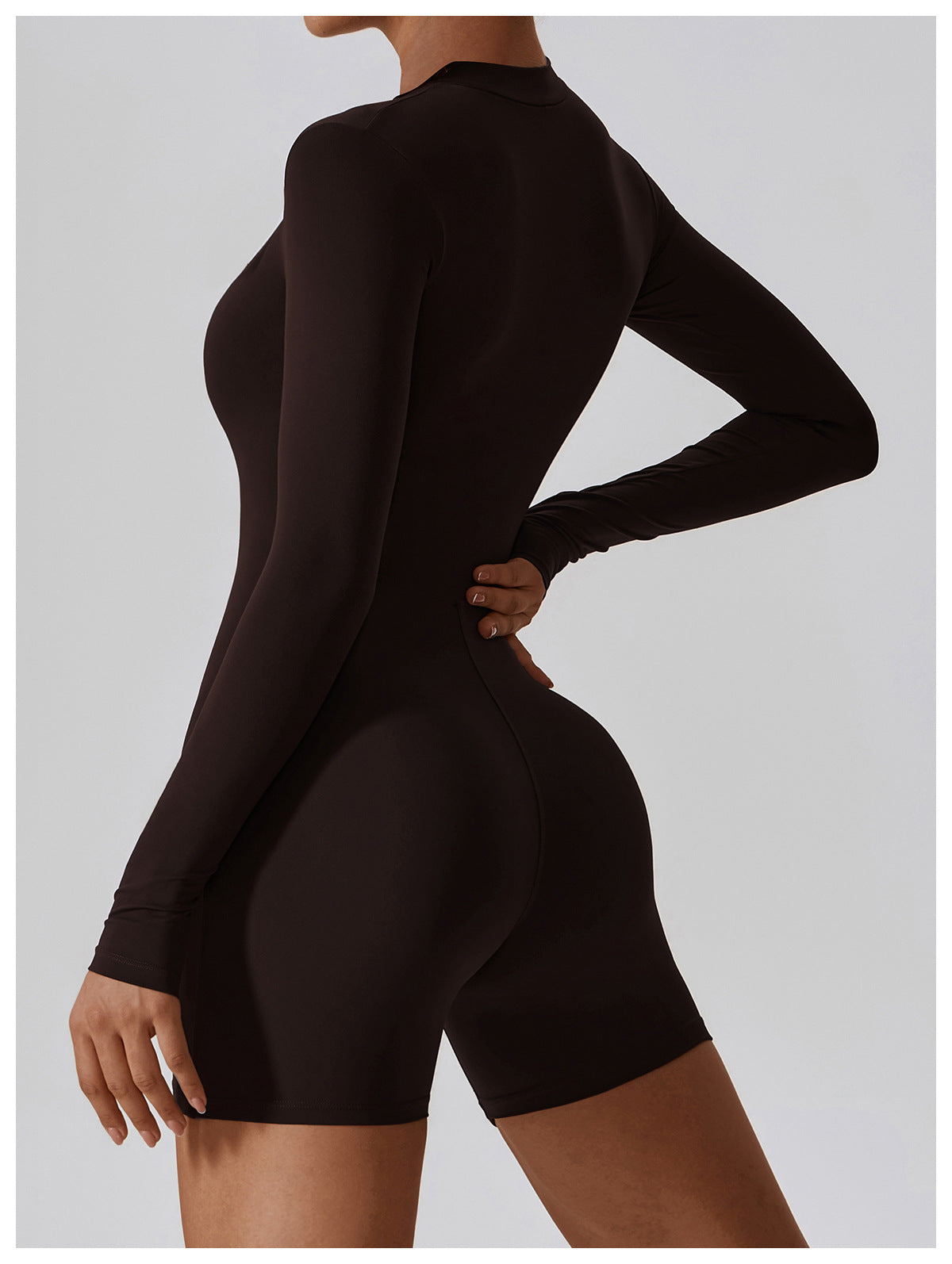 Sollinarry Open Collar Long-Sleeve Zipper One-Piece Dance Fitness Sports Jumpsuit Sexy Tight Yoga Clothes Women