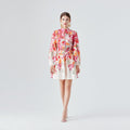 Lantern Sleeve Single Breasted Dress Women Positioning Printed Australian Niche Vintage Dress With Belt