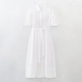 Summer Women Clothing Collared Short Sleeve Embroidered Midi Dress Dress