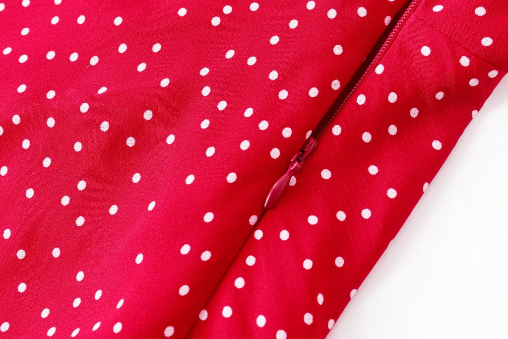 V neck Short Sleeved A line Dress Sexy Side Split Mid Length Polka Dot Dress Summer Trendy Women Clothing