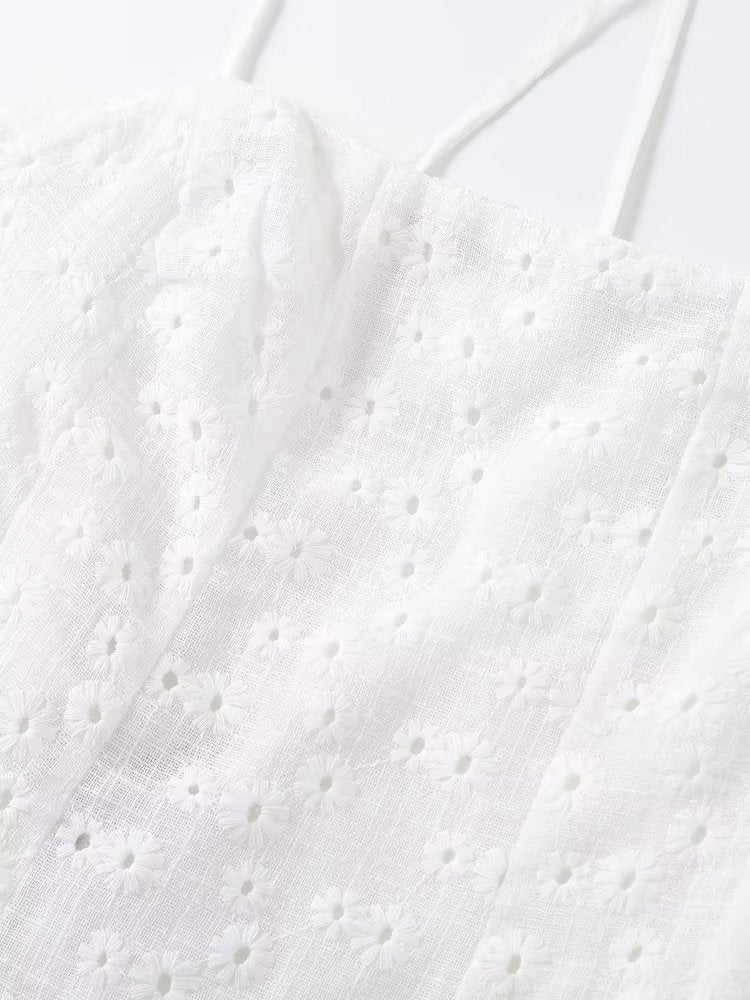 Summer Women Clothing Fashionable Elegant Hollow Out Cutout Embroidered Short Dress