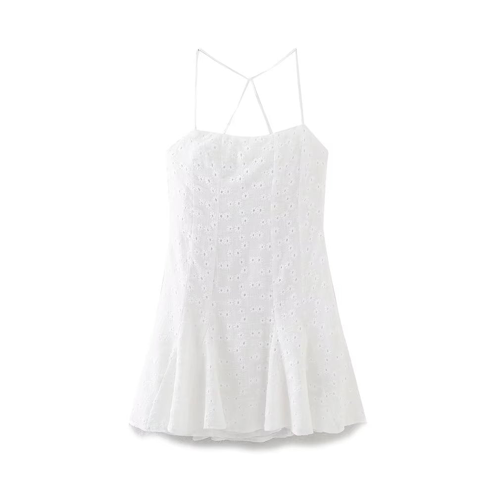 Summer Women Clothing Fashionable Elegant Hollow Out Cutout Embroidered Short Dress