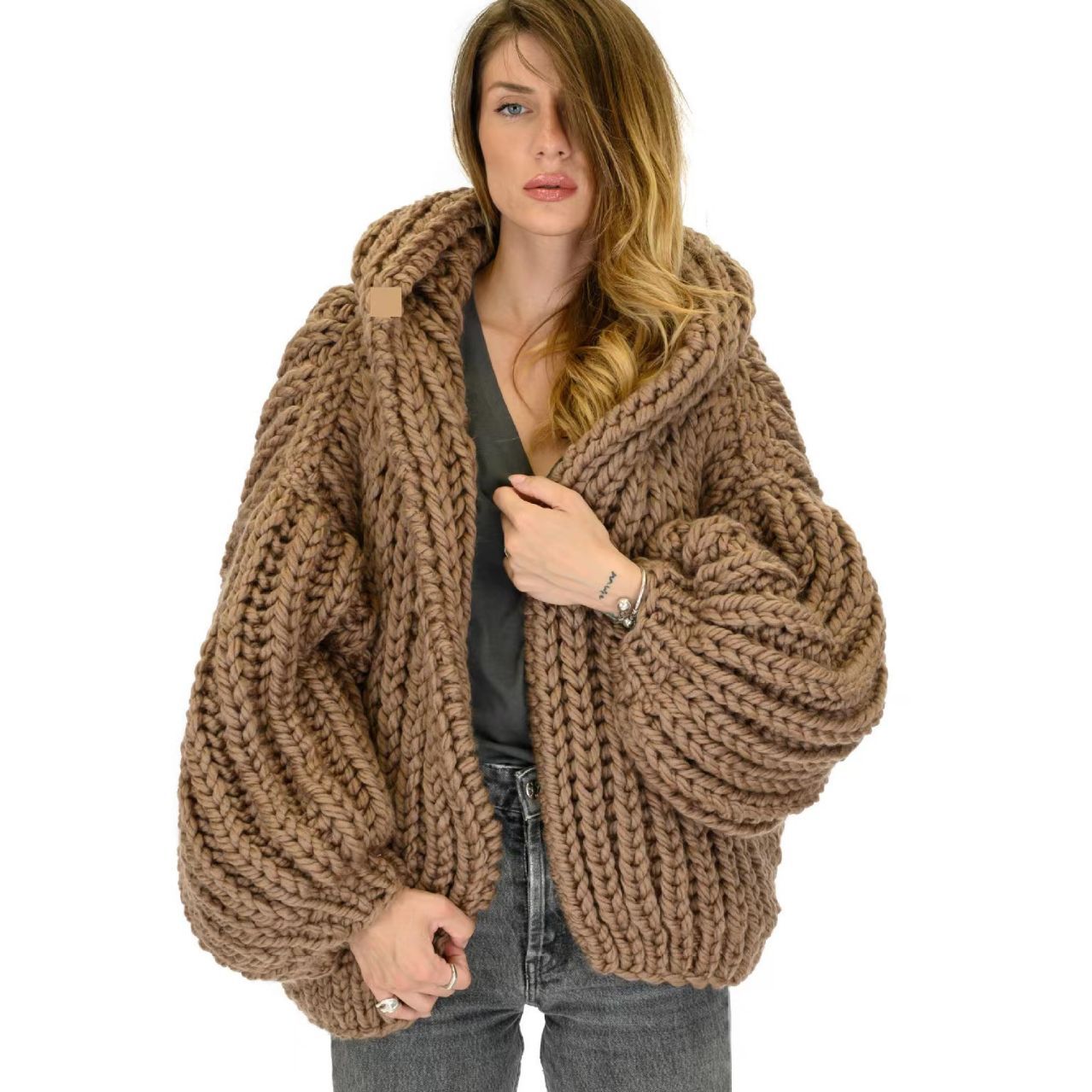 Women's Loose And Lazy Style Hooded Cardigan Sweater