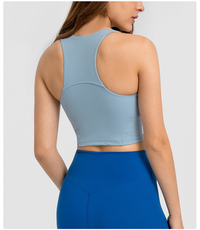 Spring Summer Pull High round Tie Chest Pad Yoga Vest Nude Feel Tight High Elastic Sports Fitness Top Women