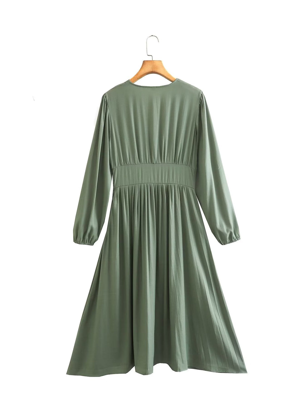 Intellectual Elegant V Neck Dress Autumn Solid Color High Waist A Line Dress Fashionable Pleated Dress Women