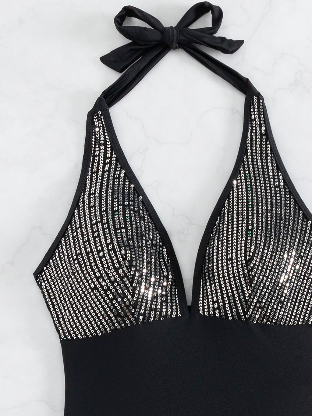 One Piece Swimsuit Women One Piece Halter Sequined Sexy Backless Bikini Swimsuit