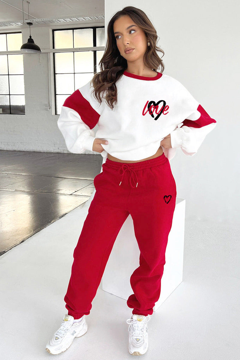 Autumn Winter Peach Heart Multicolor Printing Sweaters Women Clothing Casual Trousers Set